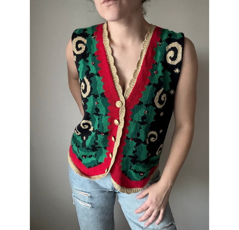 Vintage 90s Maggie McNaughton Christmas vest retro holiday cottage grandma core
